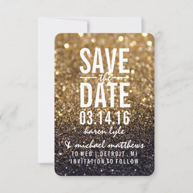 Save the Date/Postkarte - Gold Lit Nite Date (Vorderseite)