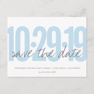 Save the Date Postkarte, großes Datum, blau, Pulve Ankündigungspostkarte