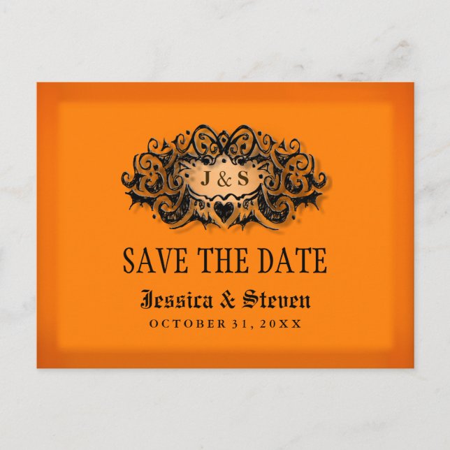 Save the Date Postkarte - Halloween Orange & Black (Vorderseite)