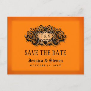 Save the Date Postkarte - Halloween orange u.