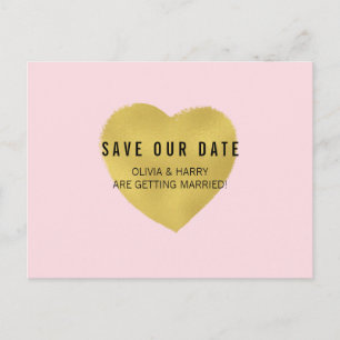 Save the Date Postkarte Imitats Foil Gold Heart