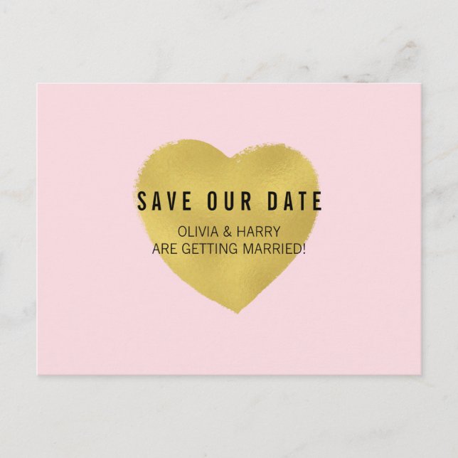 Save the Date Postkarte | Imitats Foil Gold Heart (Vorderseite)