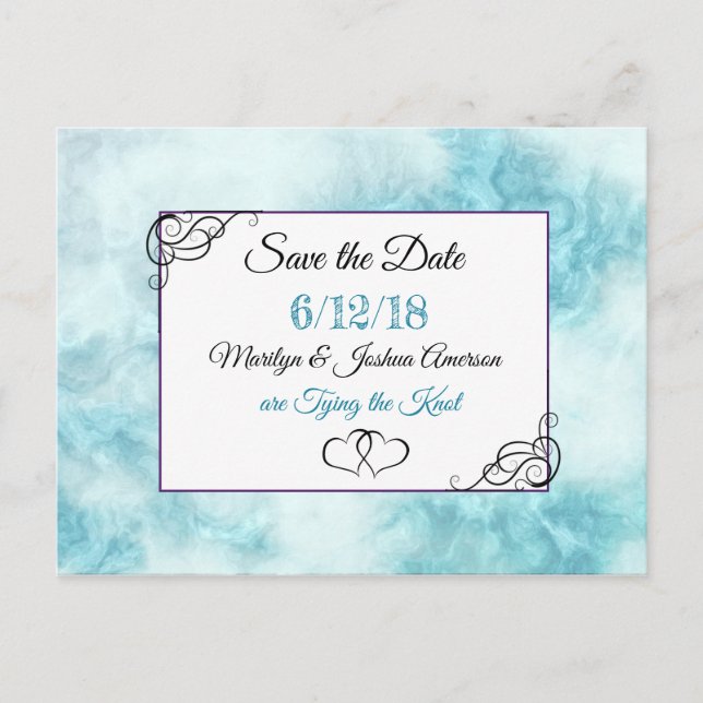 Save the Date Postkarte mit blauem Marmor (Vorderseite)