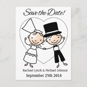 Save the Date Postkarte Niedlicher Cartoon Paar & 