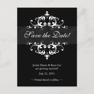 Save the Date Postkarte Schwarz-weiße Verzierung