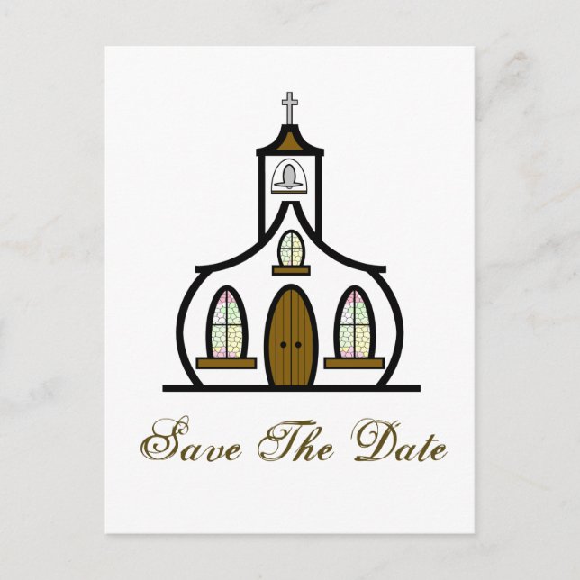 Save the Date Postkarte - Weiße Kirche (Vorderseite)