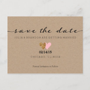 Save the Date Postkarte - Zwei Herzen, Kraft-Glitz