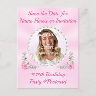 Save the Date Postkarten für Geburtstagsparty, ros