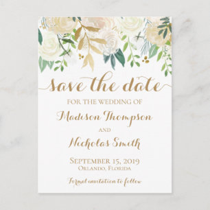 Save the Date Postkarten für Gold und Weiße Blume
