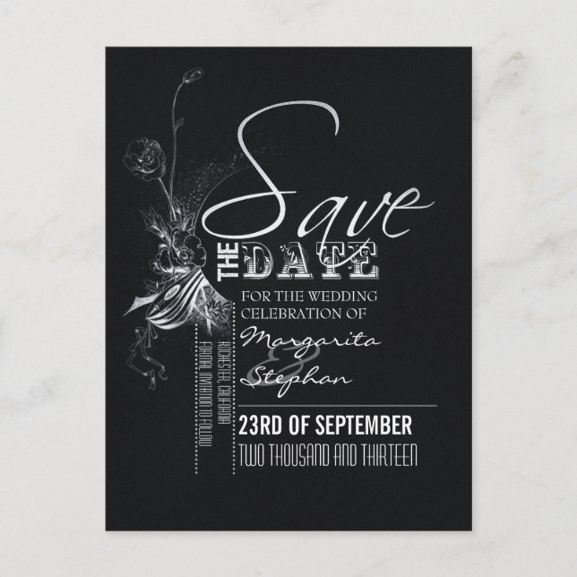Save the Date Postkarten mit schwarzem Chalkboard (Vorderseite)
