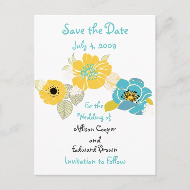 Save the Date Postkartenflorale coole Farbkombinat Ankündigungspostkarte (Vorderseite)