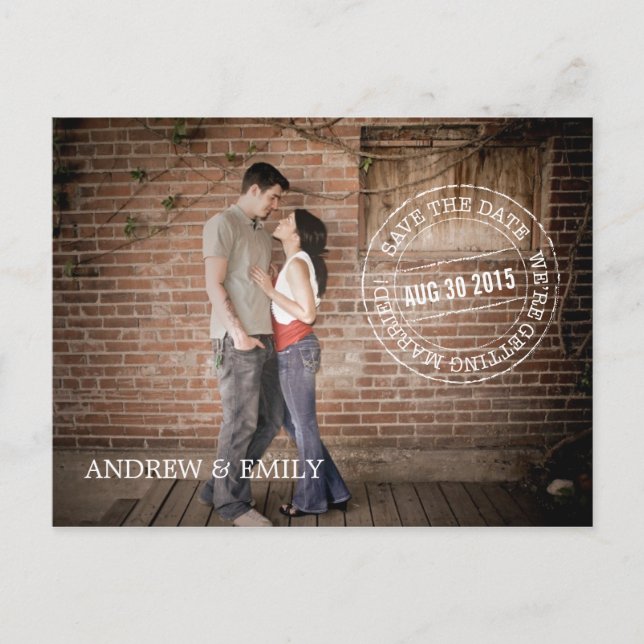 Save the Date Postmark Circle Foto Postkarte (Vorderseite)