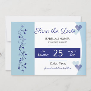 Save the Date Powder Navy Blue Heart Vines Wedding