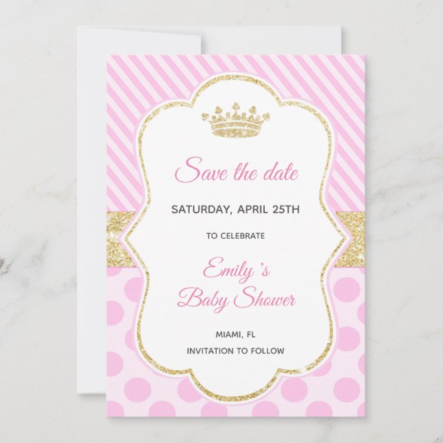 Save the Date Princess Glitzer Pink Gold (Vorderseite)