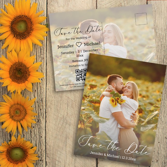Save the Date qr Code 2 Foto Moderne Handschrift Ankündigungspostkarte (Von Creator hochgeladen)