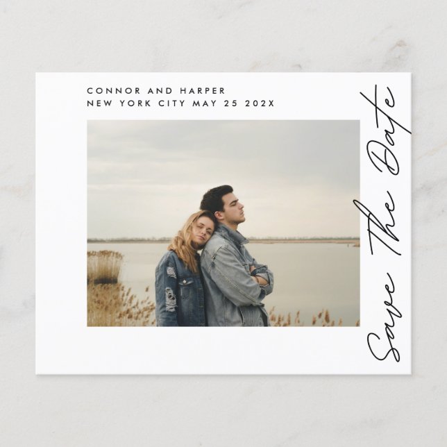 Save the Date QR-Code Modernes Foto-Grenzbudget Flyer (Vorne)