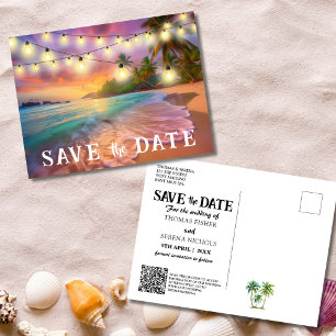 Save the Date QR Code Tropical Beach Ankündigung Postkarte