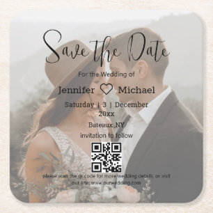Save the Date qr-Codepaar Foto boho Hochzeit Rechteckiger Pappuntersetzer