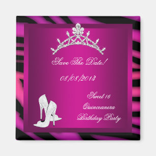 Save the Date Quinceanera oder Sweet 16 Tiara Pink Magnet