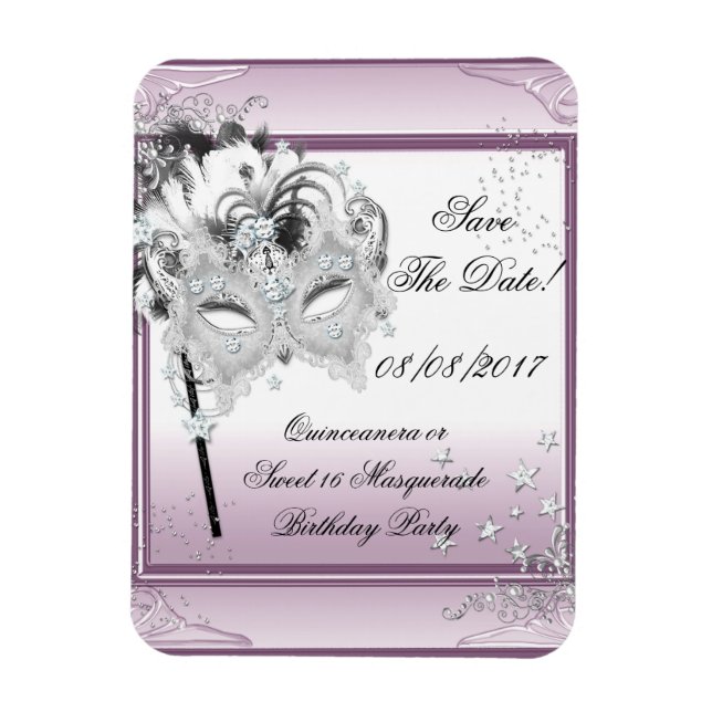 Save the Date Quinceanera Sweet 16 Masquerade Magnet (Vertikal)