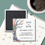 Save the Date Rainbow Tree Family Wiedersehen Magnet<br><div class="desc">Frag deiner Familie mit diesem stilvollen Magneten Save the Date für ihre Wiedersehen. Es hat einen bunten Stammbaum, der ursprünglich aus Glasmosaik hergestellt wurde. Einfach anpassbar mit Ihren Daten. Verwenden Sie die Option Weitere anpassen, um die Textgröße, den Stil oder die Farbe zu ändern, wenn Sie möchten. Weil wir unsere...</div>