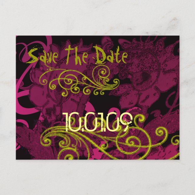 Save the Date - Rasberry floral Distressed - Ankündigungspostkarte (Vorderseite)