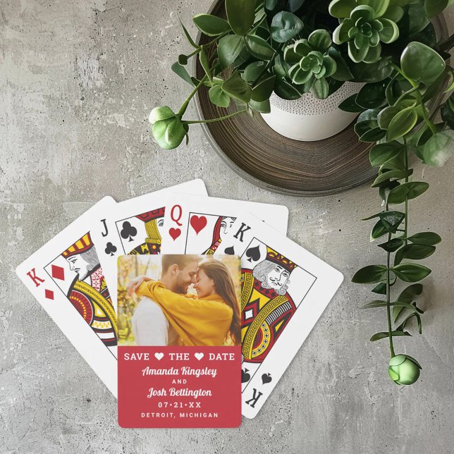 Save the Date Red Custom Wedding Foto Spielkarten (Von Creator hochgeladen)