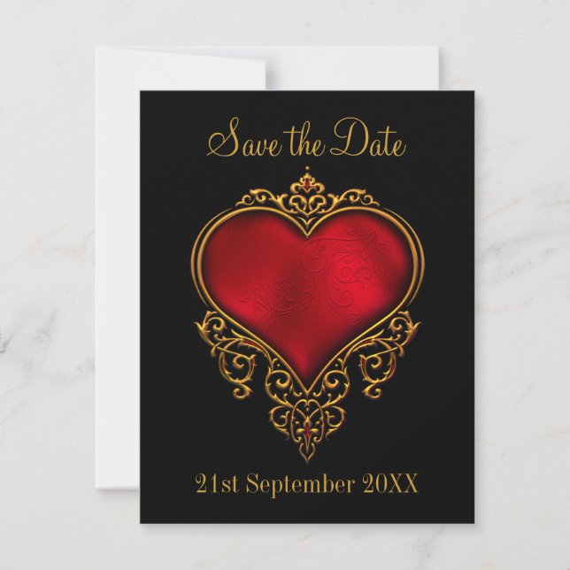 Save the Date Red Gold Heart Black (Vorderseite)
