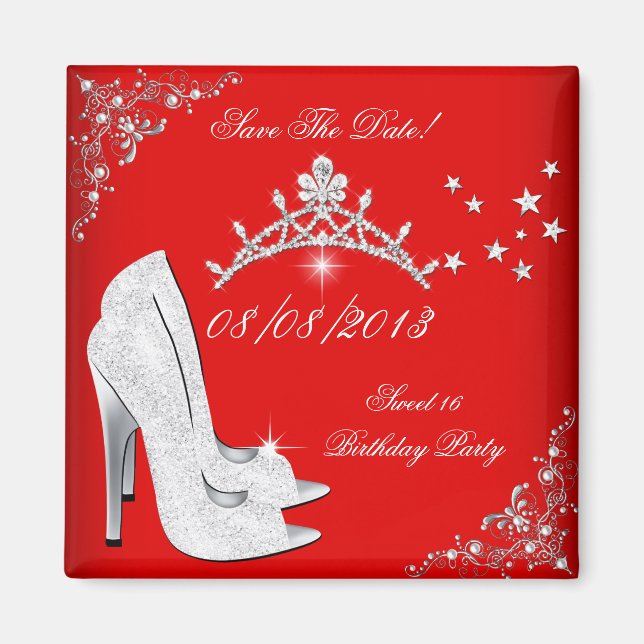Save the Date Red High Heels Shoes Tiara Magnet (Vorne)