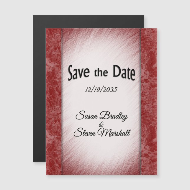 Save the Date Red Marble Columns Magneteinladung (Vorne/Hinten)
