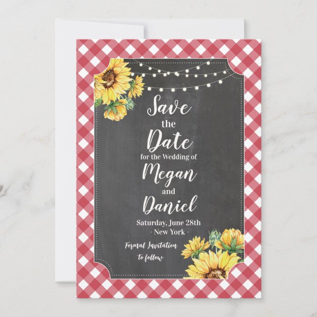 Save the Date Red White Sunflower Blues Hochzeit (Vorderseite)