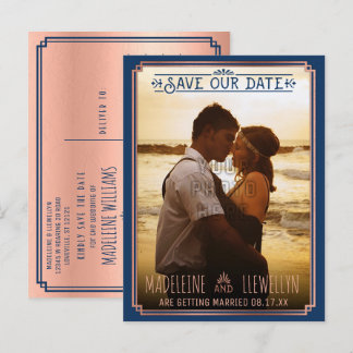 Save the Date Retro Rose Gold Deko Wedding Foto Ankündigungspostkarte