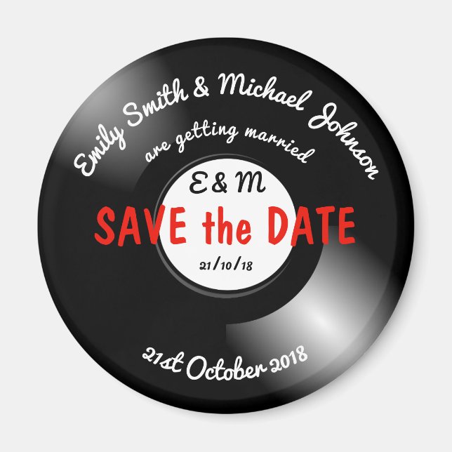 Save the Date Retro Vinyl Record Disk Magnet (Vorne)