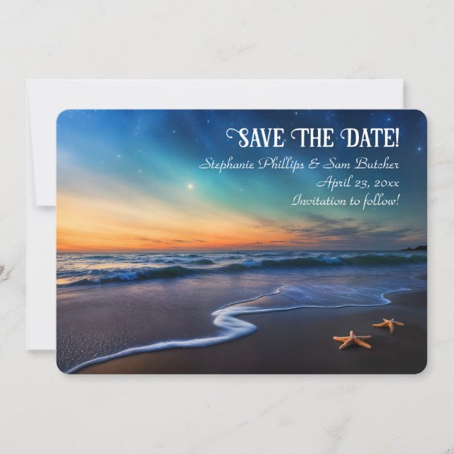Save the Date Romantic Beach Fantasy Starfish Einladung (Vorderseite)
