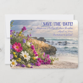 Save the Date Romantic Beautiful Flowers on Beach  Einladung