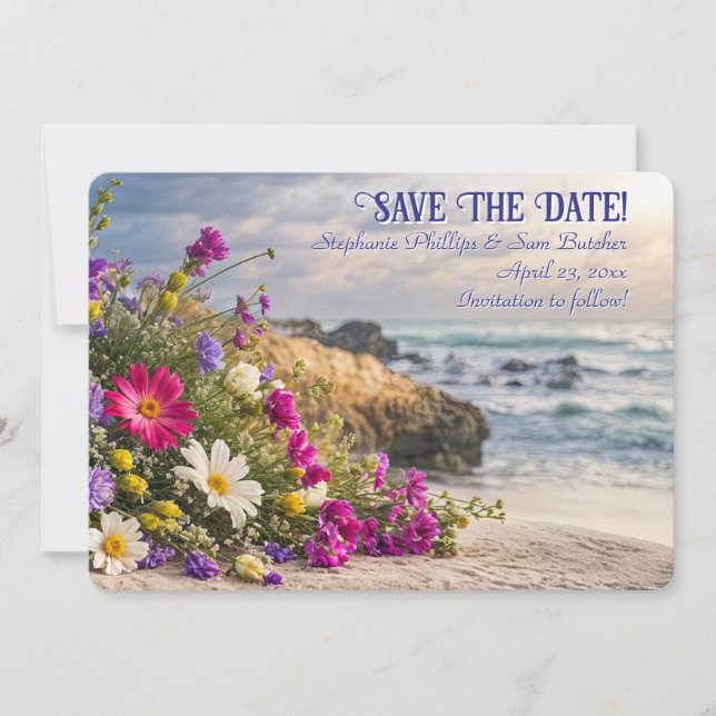 Save the Date Romantic Beautiful Flowers on Beach  Einladung (Vorderseite)