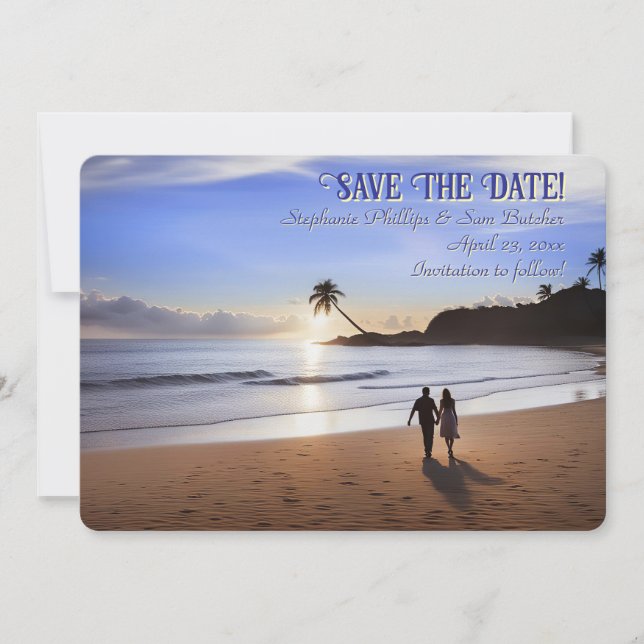 Save the Date Romantic Couple on Beach Einladung (Vorderseite)