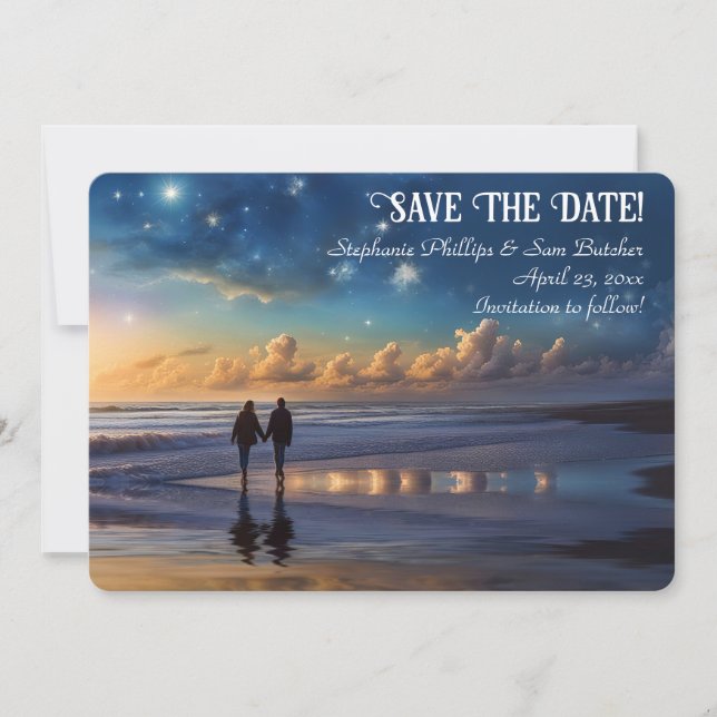 Save the Date Romantic Couple on Beach Einladung (Vorderseite)
