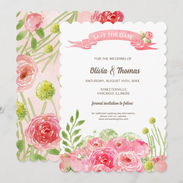 Save The Date. Romantische Rose im Wasserbereich Einladung (Vorne/Hinten)