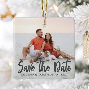 Save the Date Romantisches Couple Foto Weihnachten Keramikornament