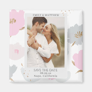 Save the Date Romantisches Couple Glitzer Blumenkr Magnet