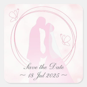 "Save the Date" Romantisches Dreamy Wedding Couple Quadratischer Aufkleber