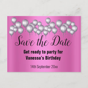Save the Date rosa Balloons Ankündigungspostkarte