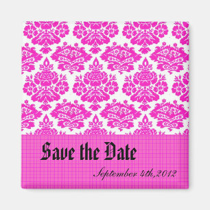 Save the Date, rosa Damast Magnet