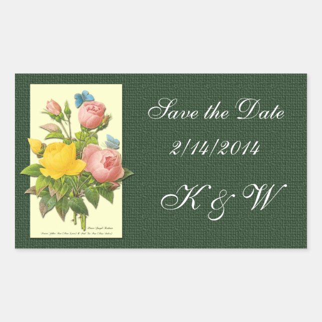 Save the Date Rosa Gelbe Vintage Rose Aufkleber (Vorderseite)