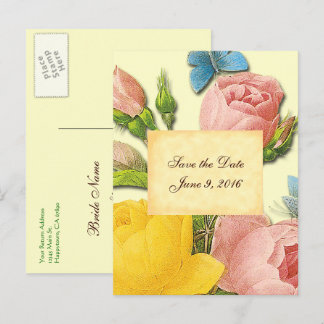 Save the Date Rosa Gelbe Vintage Rose Postkarte