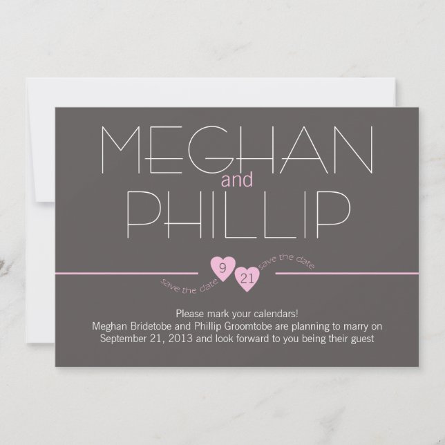 Save the Date rosa Herzen (Vorderseite)