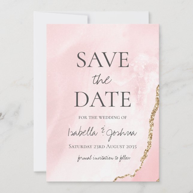 Save the Date rosa Marmor und Rose Gold Glitzer (Vorderseite)