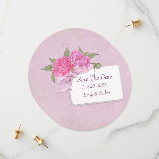 Save the Date rosa Peony (Vorderseite/Rückseite Beispiel)