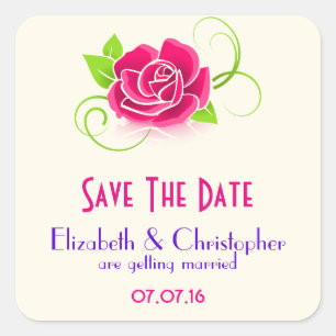 Save the Date rosa Rose Illustration Quadratischer Aufkleber